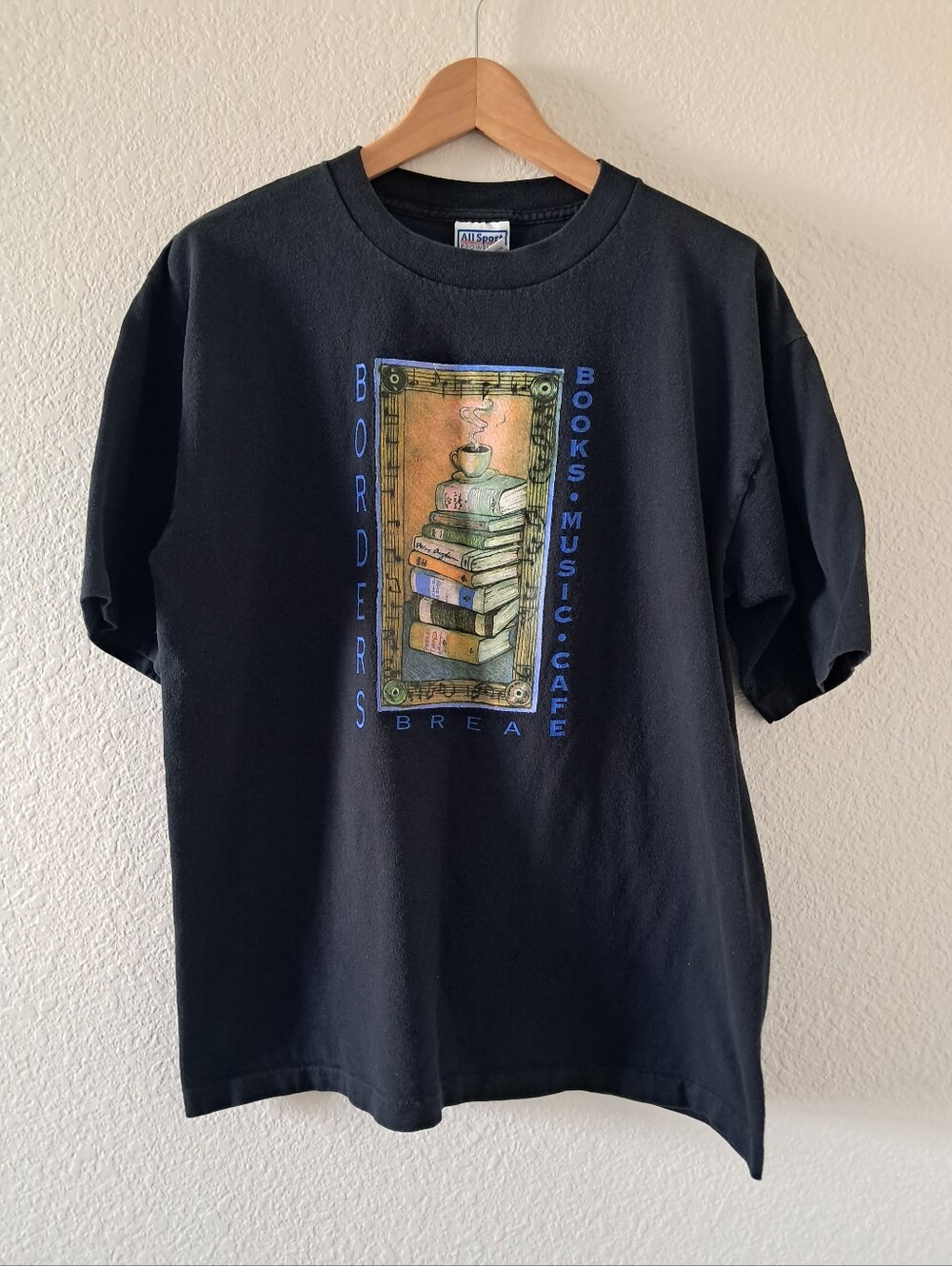 Vintage Borders Bookstore Graphic Double Sided T Shirt Single Stitch Black Large